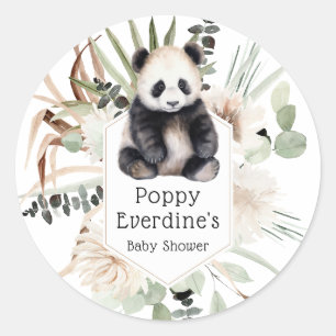 Sticker Rond Cute Panda Baby shower vert genre neutre