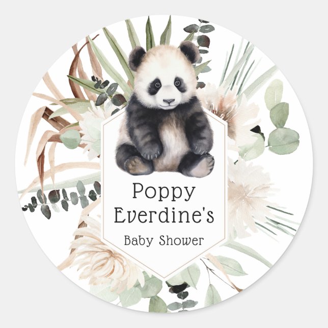 Sticker Rond Cute Panda Baby shower vert genre neutre (Devant)