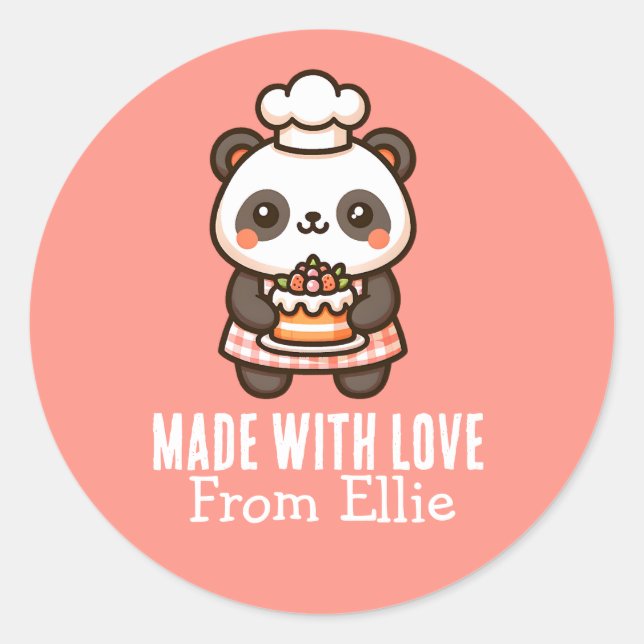 Sticker Rond Cute Panda Baker Fabriqué avec amour (Devant)