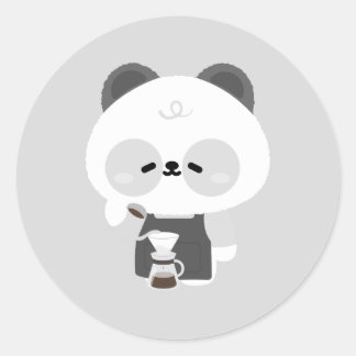 Sticker Rond Cute Panda Barista