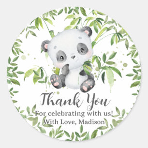Sticker Rond Cute Panda Bear Cub Baby shower verdoyant Annivers