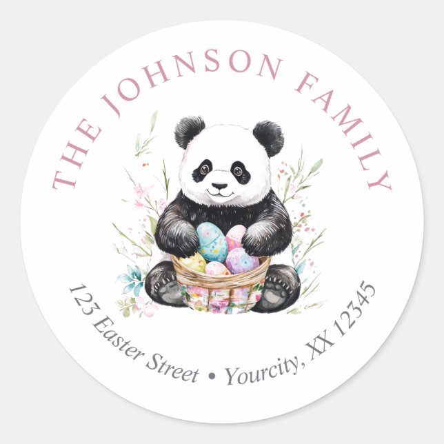 Sticker Rond Cute panda Easter aquarelle fleurie adresse de ret (Devant)