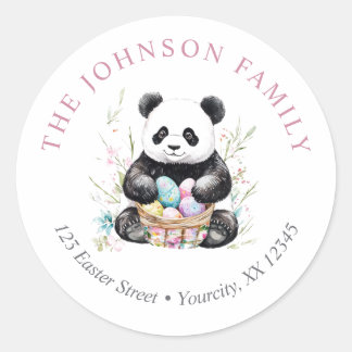 Sticker Rond Cute panda Easter aquarelle fleurie adresse de ret