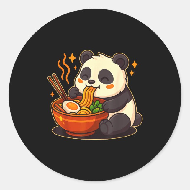 Sticker Rond Cute Panda Eating Ramen Noodles  (Devant)