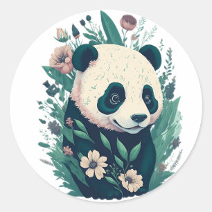 Sticker Rond Cute panda florale