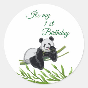 Sticker Rond Cute Panda Green Bamboo fête d'anniversaire