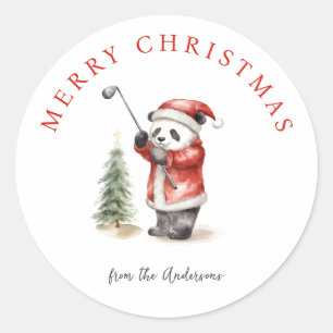 Sticker Rond Cute Panda jouant au golf Noël