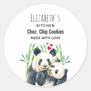 Sticker Rond Cute Panda Ours Cuddin Aquarelle Cuisine
