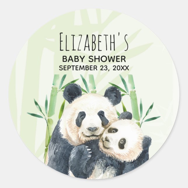 Sticker Rond Cute Panda Ours Cuddin Baby shower d'aquarelle (Devant)