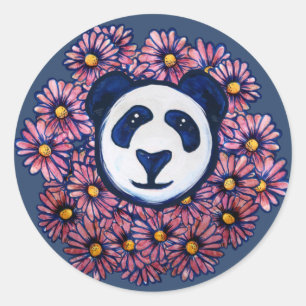 Sticker Rond Cute Panda Ours Floral Oeuvres D'Art Amusants Pand