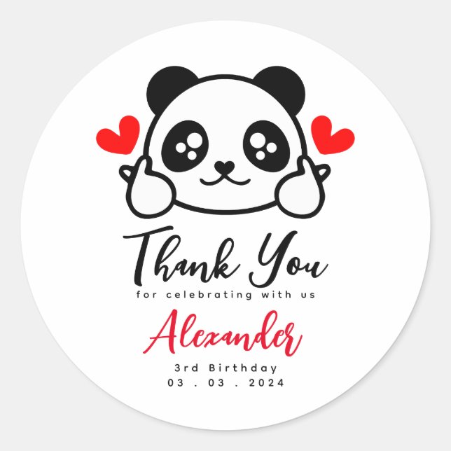 Sticker Rond Cute Panda ours Merci (Devant)
