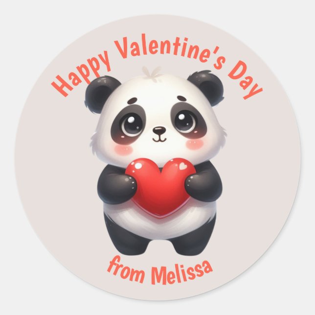 Sticker Rond Cute Panda Ours Rouge Coeur Valentine (Devant)