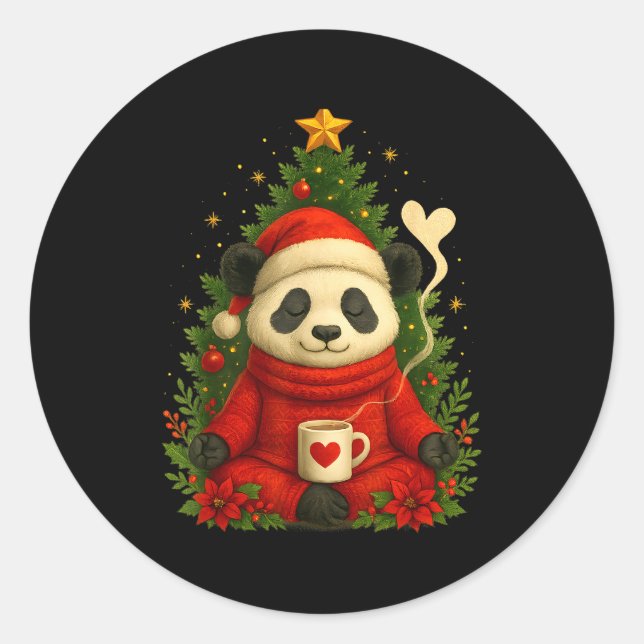 Sticker Rond Cute Panda Santa Coffee Holiday Tee For Animal Lov (Devant)