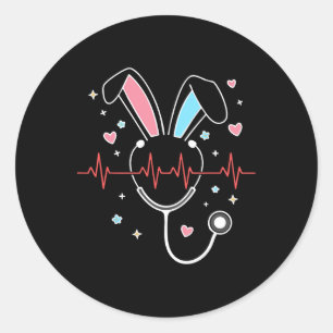 Sticker Rond Cute Pâques Infirmière Bunny Stethoscope Nurs de b