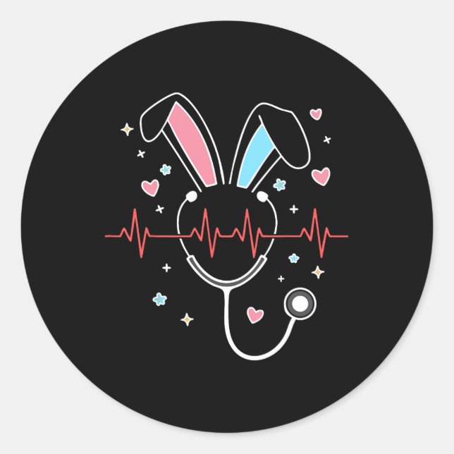 Sticker Rond Cute Pâques Infirmière Bunny Stethoscope Nurs de b (Devant)