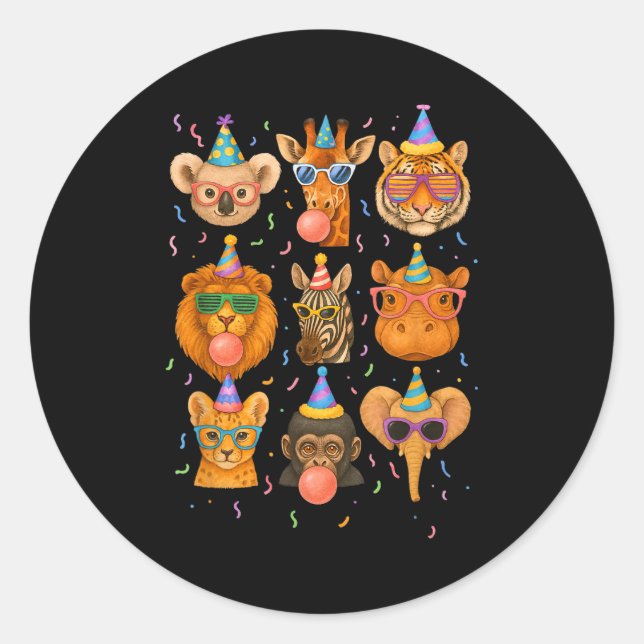 Sticker Rond Cute Party Animals Birthday Wildlife Zoo Birthday  (Devant)