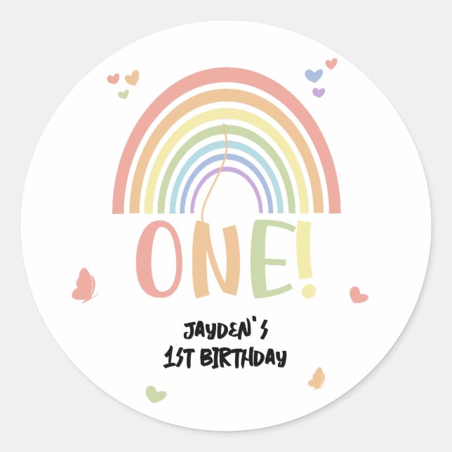 Sticker Rond Cute Pastel Arc-en-ciel 1er anniversaire (Devant)