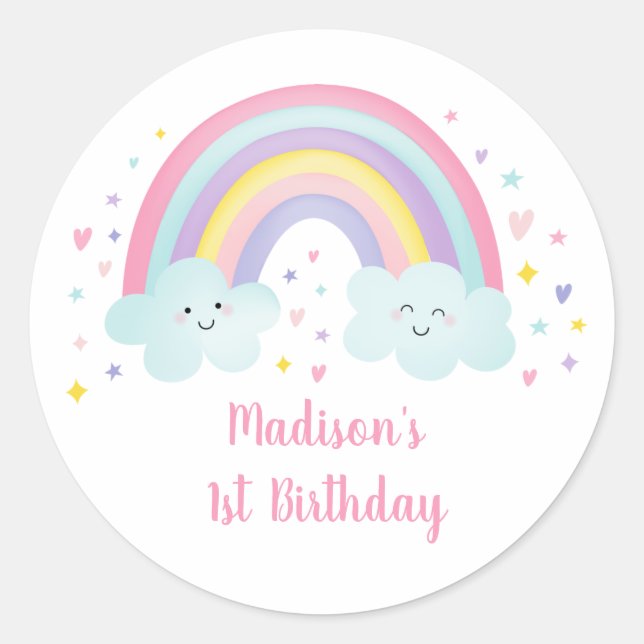 Sticker Rond Cute Pastel Arc-en-ciel nuages Anniversaire (Devant)