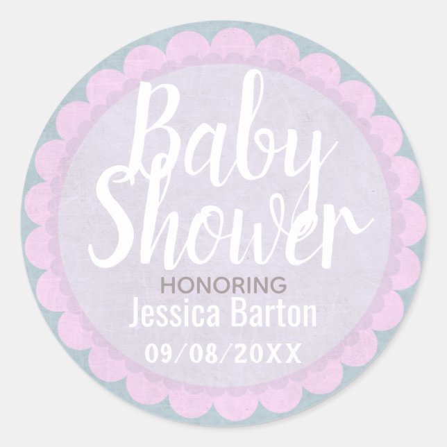 Sticker Rond Cute Pastel Baby shower personnalisé rose et gris (Devant)