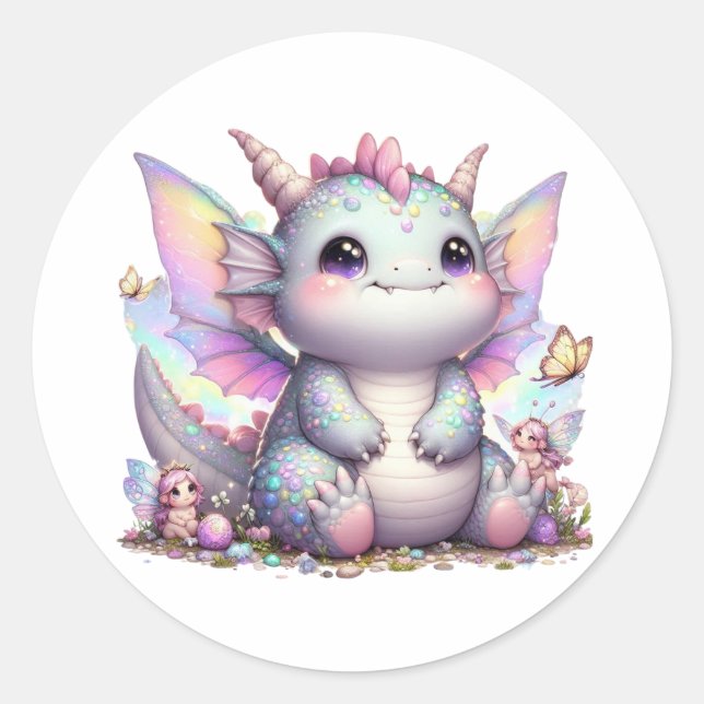 Sticker Rond Cute Pastel Chubby Dino (Devant)