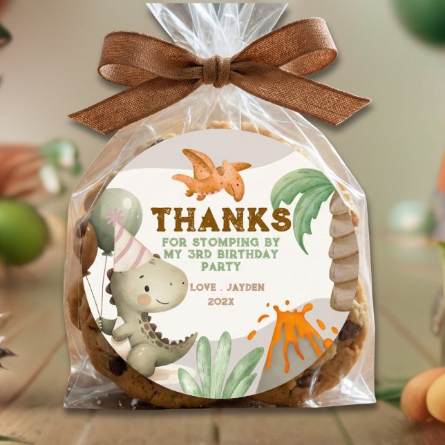 Sticker Rond Cute Pastel Dinosaur Birthday Thank You (Créateur téléchargé)