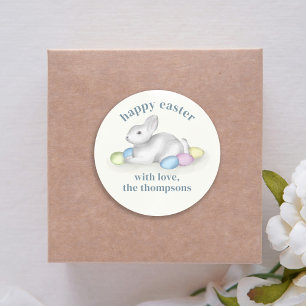 Sticker Rond Cute Pastel Happy Easter Bunny Simple 
