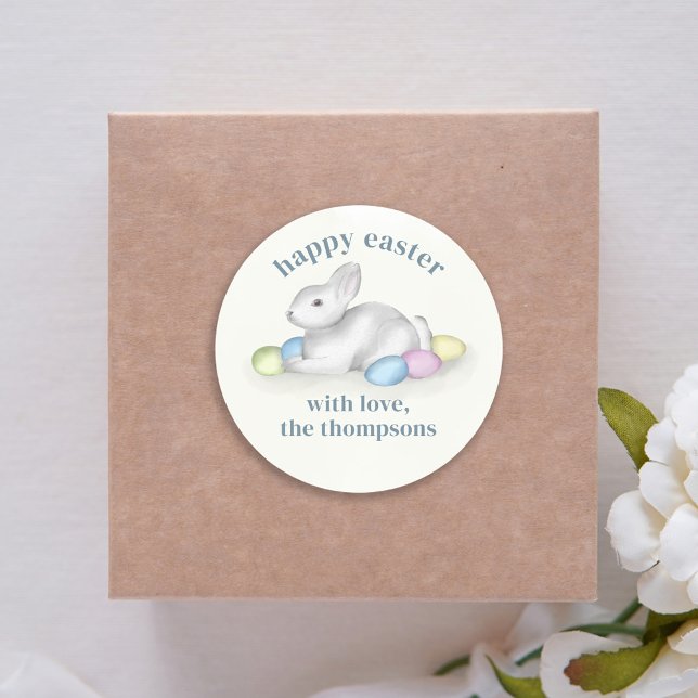 Sticker Rond Cute Pastel Happy Easter Bunny Simple  (Créateur téléchargé)