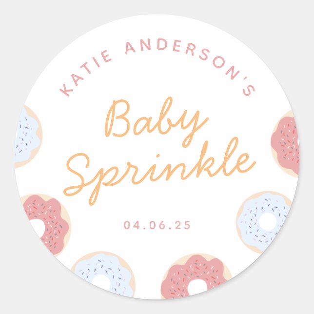 Sticker Rond Cute Pastel Pink and Blue Donuts bébé Saupoudrer (Devant)