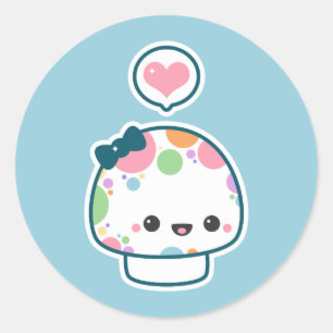 Sticker Rond Cute Pastel Polka Champignon Dotée