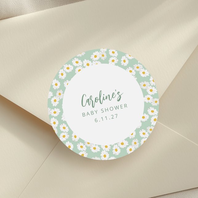 Sticker Rond Cute Pastel Sage Daisies Floral Baby shower Person (Créateur téléchargé)