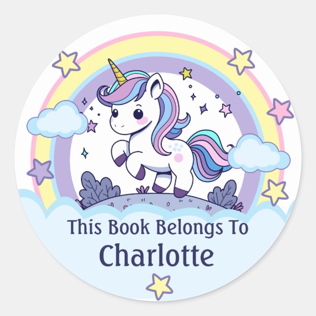 Sticker Rond Cute Pastel Unicorn Boite personnalisée (Devant)