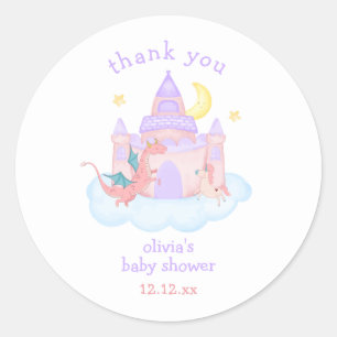 Sticker Rond Cute Pasterl Fairytale Dragon Unicorn Baby shower