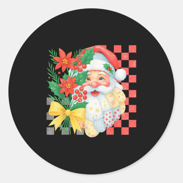 Sticker Rond Cute Patchwork Santa Claus Christmas Holiday Women (Devant)