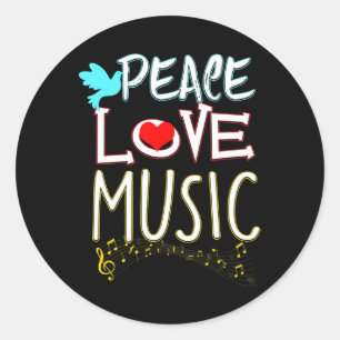 Sticker Rond Cute Peace Love Music Hippie Hipster Festival
