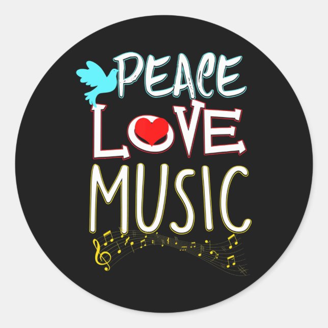 Sticker Rond Cute Peace Love Music Hippie Hipster Festival (Devant)