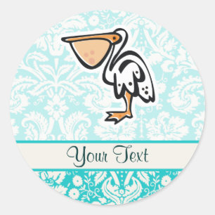Sticker Rond Cute Pelican ; Turquoise