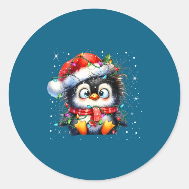 Sticker Rond Cute Penguin Christmas Lights Penguins Lover Girls (Devant)