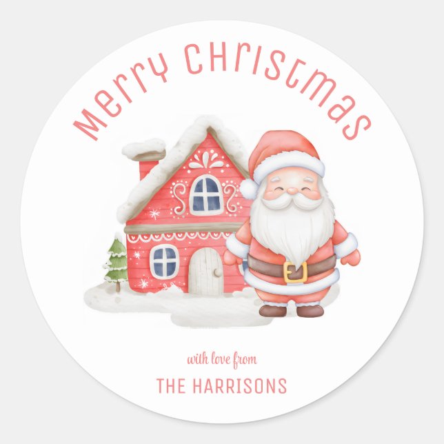 Sticker Rond Cute Père Noël Cottage Noël (Devant)