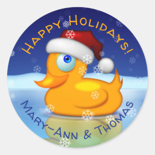 Sticker Rond Cute Père Noël Duck Avec Vacances Et Noms