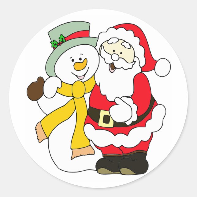 Sticker Rond Cute Père Noël et Snowman (Devant)