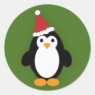 Sticker Rond Cute Père Noël Penguin
