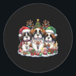 Sticker Rond Cute Père Noël Reindeer Elf Saint Bernard Christma<br><div class="desc">Cute Père Noël Reindeer Elf Saint Bernard Christmas Femmes Mens</div>
