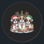 Sticker Rond Cute Père Noël Reindeer Elf Saint Bernard Christma<br><div class="desc">Cute Père Noël Reindeer Elf Saint Bernard Christmas Femmes Mens</div>