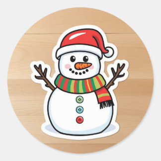 Sticker Rond Cute père Noël snowman kids