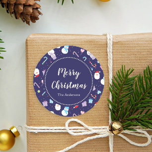 Sticker Rond Cute Père Noël Snowman Sucre de canne Motif de Noë