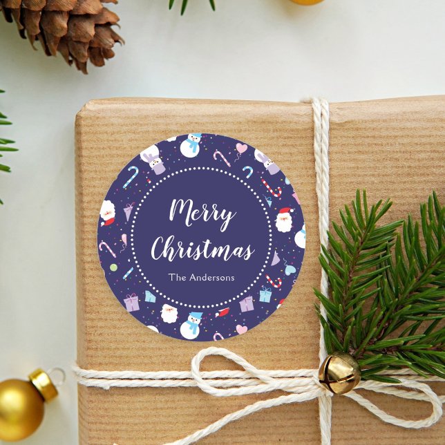 Sticker Rond Cute Père Noël Snowman Sucre de canne Motif de Noë (Créateur téléchargé)