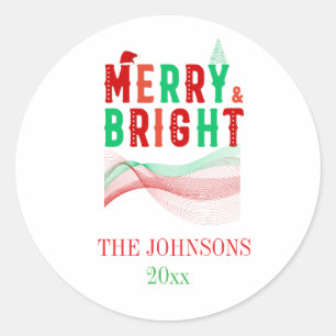 Sticker Rond Cute personnalisée Joyeux moderne et Noël lumineux
