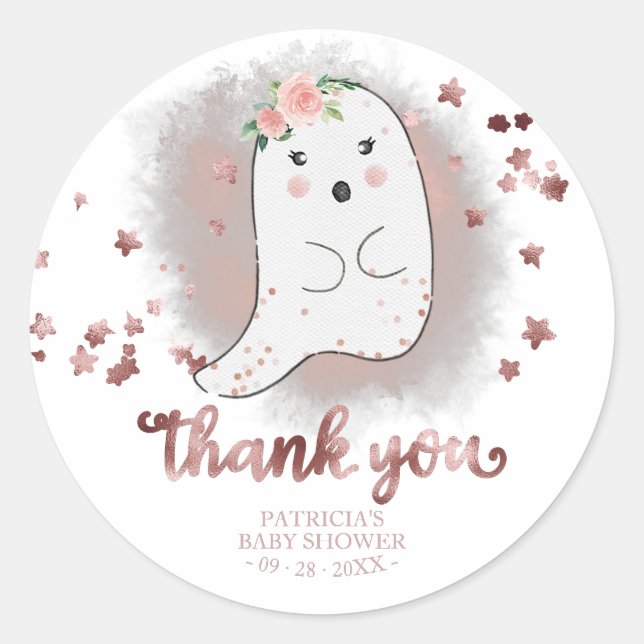 Sticker Rond Cute Petit Fantôme Halloween Baby shower Merci (Devant)