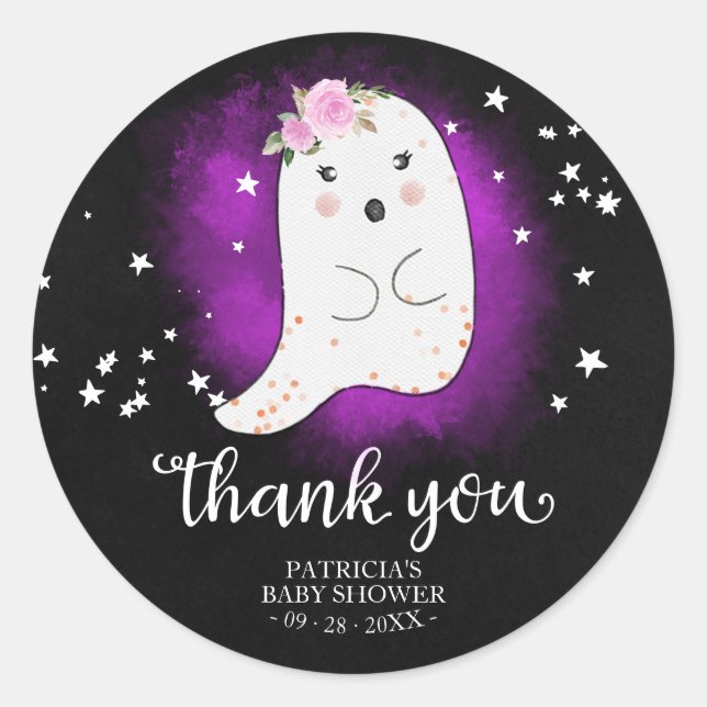 Sticker Rond Cute Petit Fantôme Halloween Baby shower Merci (Devant)