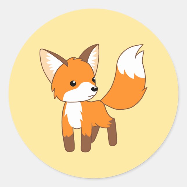 Sticker Rond Cute Petit Fox sur Jaune (Devant)